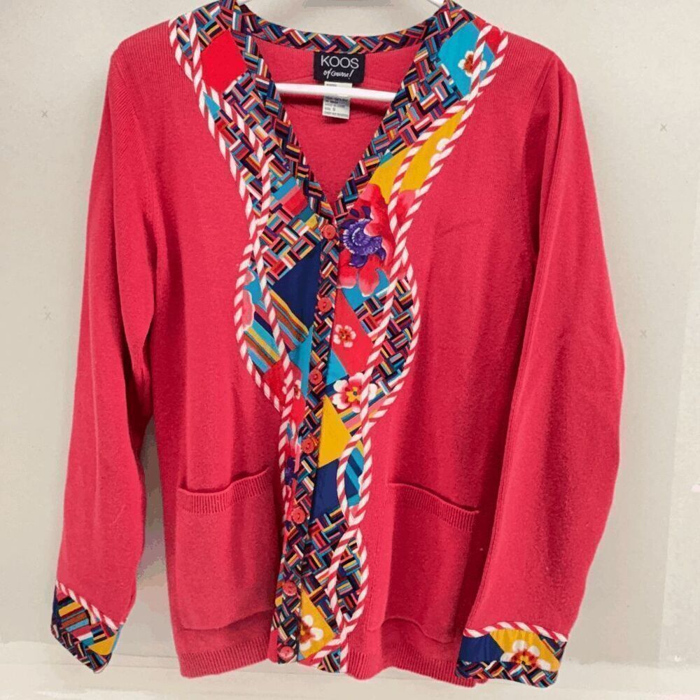 Koos of Course Sweater Cardigan Pink Button Front Vintage Ramie Blend Size‎ S